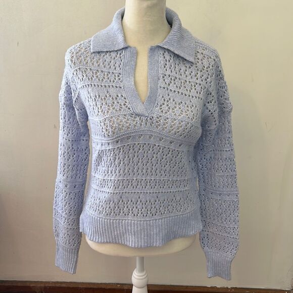 London Kaye light blue long sleeve collared sweater Size XS NWOT - Picture 1 of 8